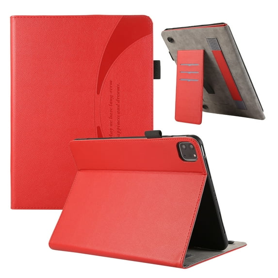 Dteck for iPad Pro 11 Inch 4th/3rd/2nd/1st Generation 2022/2021/2020/2018,Premium PU Leather Folio Stand Cover with Hand Strap & Pencil Holder,Fit iPad Air 4/5 Multiple Viewing Angles,Red