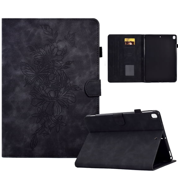 Dteck for iPad Pro 11 Inch (M4) 2024 (5th Gen) Released, Shockprof PU Leather Embossed Flower Slim Case with Card Solt Protective Smart Cover for iPad Pro 11 Inch Tablet 2024,Black