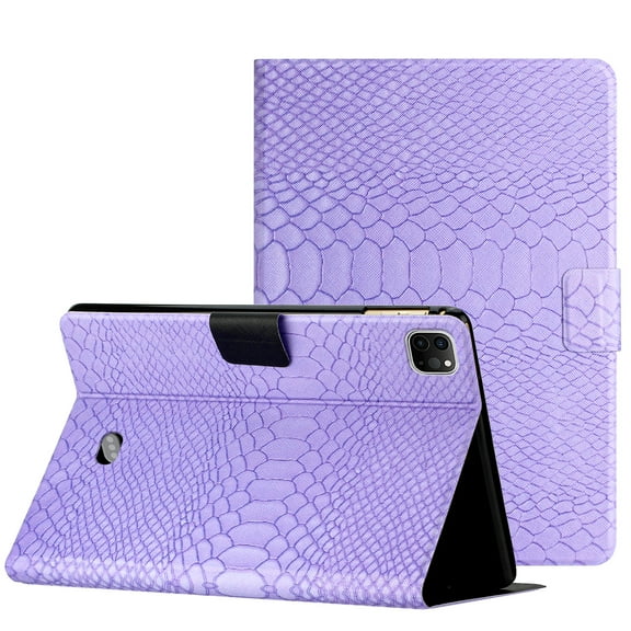 Dteck for iPad Pro 11 inch (4th, 3rd, 2nd & 1st Gen) 2022 2021 2020 2018, iPad Air 4th 2020, Air 5th 2022 10.9" Case, Crocodile Synthetic Leather Folio Smart Cover with Card, Auto Sleep Wake,Purple