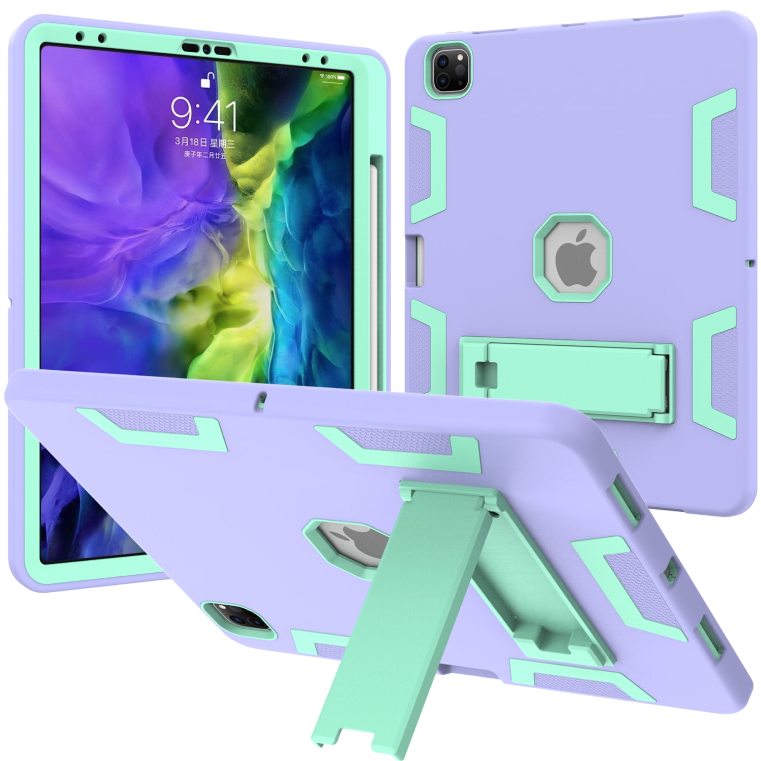 Dteck for iPad Pro 12.9 Inch Case 2022 6th Generation, Heavy Duty Military Grade Drop Protection Shockproof With Kickstand Case with Pencil Holder for 12.9 inch iPad Pro 6th/5th/4th/3rd Gen,Purple