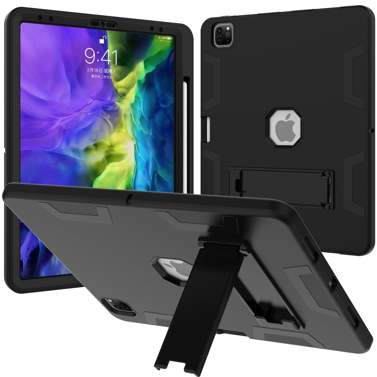 Dteck for iPad Pro 12.9 Inch Case 2022 6th Generation, Heavy Duty Military Grade Drop Protection Shockproof With Kickstand Case with Pencil Holder for 12.9 inch iPad Pro 6th/5th/4th/3rd Gen,Black