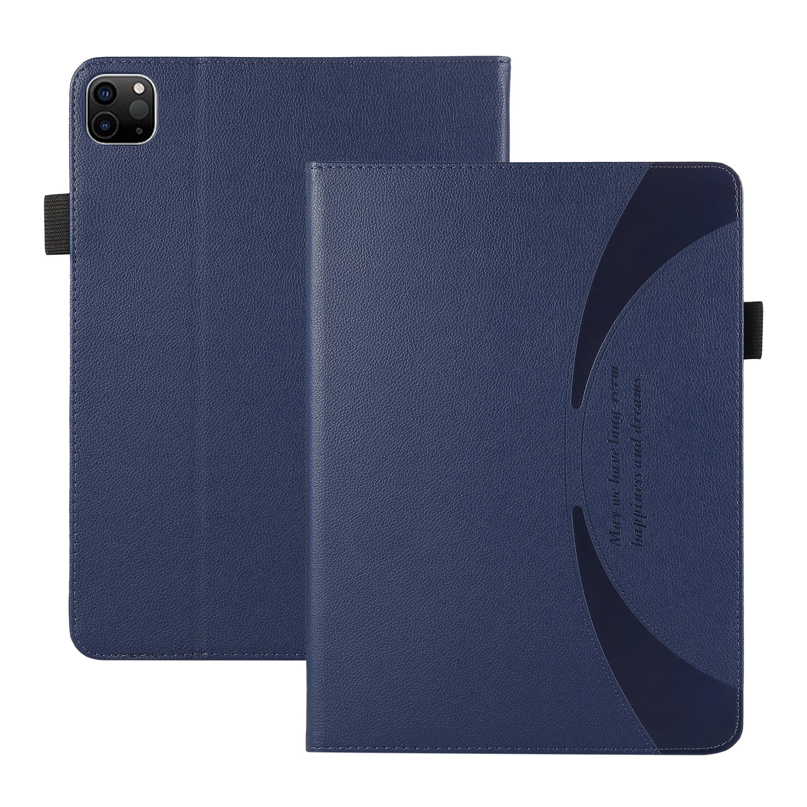 iPad Pro 12.9 inch (5th 4th 3rd Gen) 2021 2020 2018 Case with Pencil Holder, DMaos Vintage Book Premium Graded Leather Stand Folio Smart Cover - Blue