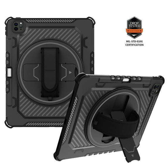 Dteck iPad Pro 12.9 inch 2022/2021/2020/2018 Case , Shockproof Case with 360° Rotating Hand Strap Kickstand Protective Cover for iPad Pro 12.9 6th/5th/4th/3rd Generation,Black