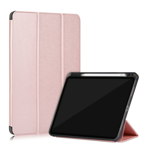 Dteck iPad Pro 12.9 inch 4th Generation 2020 Case with Built-in Pencil Holder, Slim PU Leather Tri-fold Stand Case Magnetic Flip Auto Wake Sleep Smart Cover, Rosegold