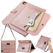 Dteck for iPad Pro 12.9 inch Case 2022/2021/2020/2018 with Crossbody Shoulder Strap, Business Handbag Case with RFID Blocking Pocket for iPad Pro 12.9 6th/5th/4th/3rd Gen, Rosegold