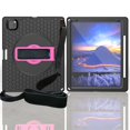 thumbnail image 1 of Dteck iPad Pro 12.9 inch Case 2022/2021/2020/2018, Shockproof Protective Case with 360 Rotating Hand Strap Stand Shoulder Strap Sturdy Rugged Case for iPad Pro 6th/5th/4th/3rd Gen 12.9", Black+Rose, 1 of 8