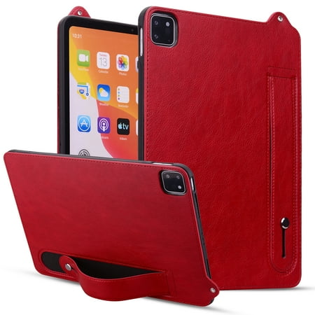 Dteck for iPad Pro 13 Inch Case 2024 M4 A2925 A2926 with Hand Strap, Shockproof Stand Cover PU Leather Protective Slim Case Compatible with iPad Pro 13 M4 2024 (7th Gen), Red