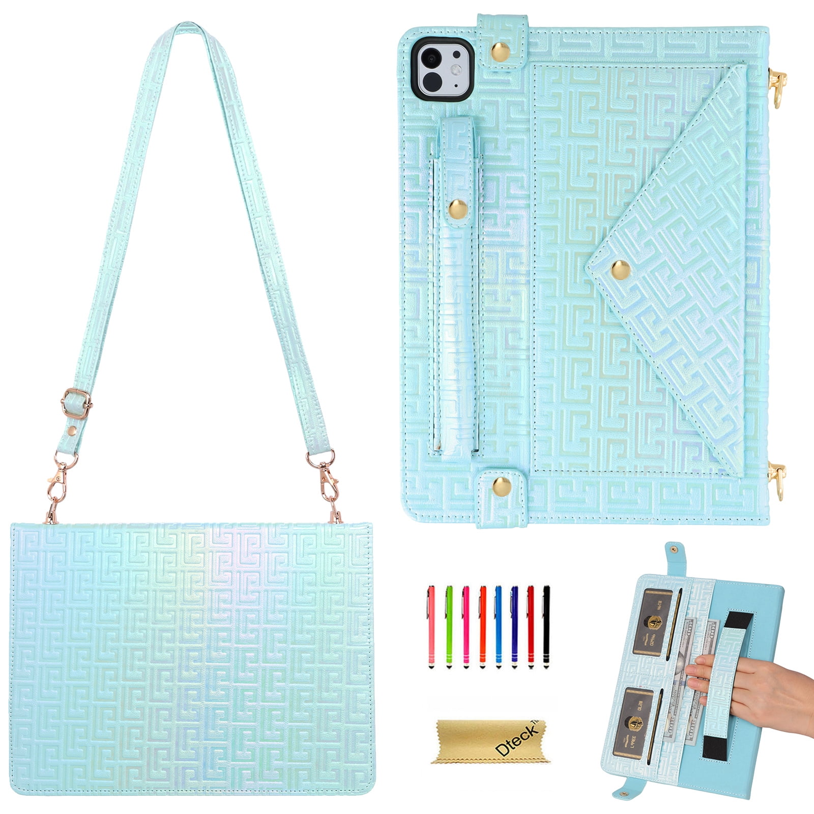 Dteck for iPad Pro 13 Inch Case M4 (2024), Portfolio Case Shoulder Bag for iPad Pro 13, PU Leather Business iPad Case with Pencil Holder Envelope Pocket Hand Strap Holder, Blue