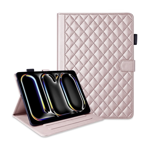 Dteck for iPad Pro 13 inch Case (2024), Premium PU Leather Business Folio Stand Cover with Pencil Holder Smart Auto Wake/Sleep and Multiple Viewing Angles Wallet Card Case,Rosegold