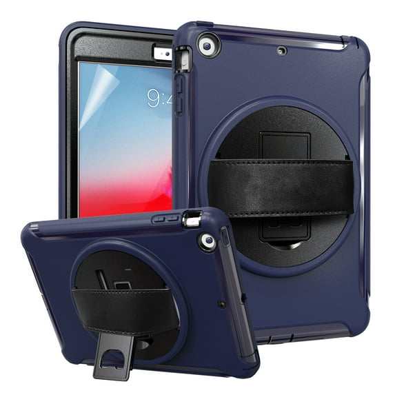 Dteck iPad mini 1 2 3 Kids Case, Heavy Duty 360 Rotating Kickstand Rugged Hybrid Shockproof Cover with Hand Strap For iPad mini 1 2 3 7.9 inch, Deep Blue