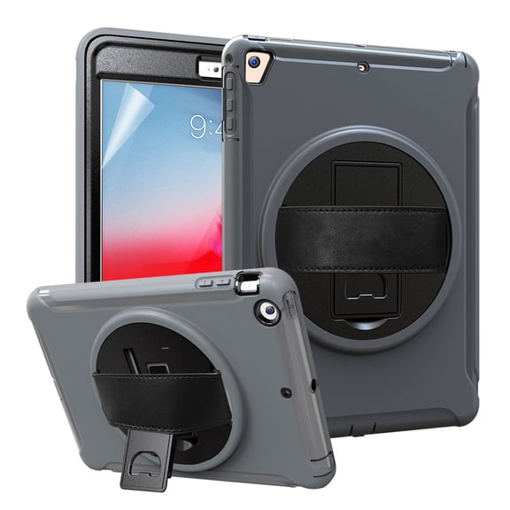 Dteck iPad mini 1 2 3 Kids Case, Heavy Duty 360 Rotating Kickstand Rugged Hybrid Shockproof Cover with Hand Strap For iPad mini 1 2 3 7.9 inch, Gray
