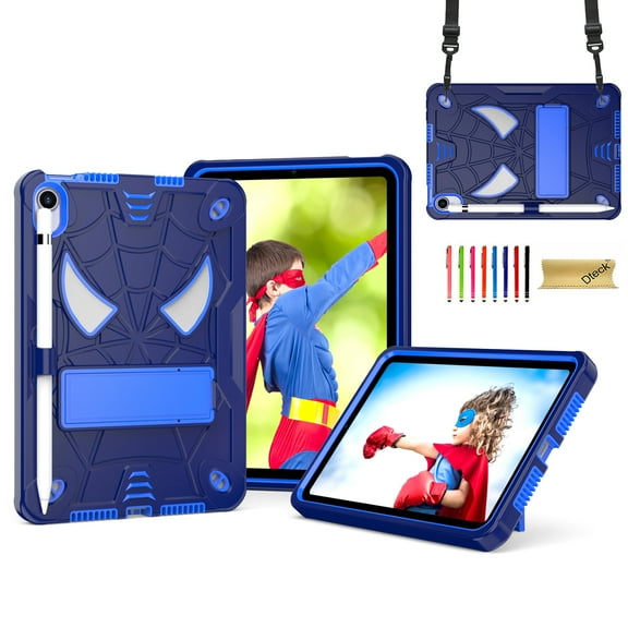Dteck for New iPad mini Case 2024 with Pencil Holder, Heavy Duty Hybrid Shockproof Rugged Kids Case with Kickstand Crossbody Shoulder Strap for iPad mini 7th/6th Generation 8.3 Inch,Navy+Blue