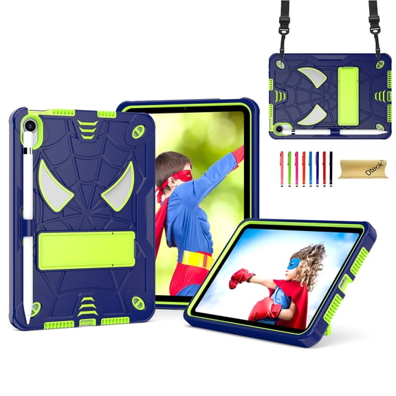 Dteck for New iPad mini Case 2024 with Pencil Holder, Heavy Duty Hybrid Shockproof Rugged Kids Case with Kickstand Crossbody Shoulder Strap for iPad mini 7th/6th Generation 8.3 Inch,Navy+Green