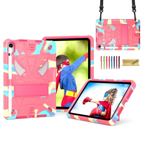 Dteck for New iPad mini Case 2024 with Pencil Holder, Heavy Duty Hybrid Shockproof Rugged Kids Case with Kickstand Crossbody Shoulder Strap for iPad mini 7th/6th Generation 8.3 Inch,Rainbow