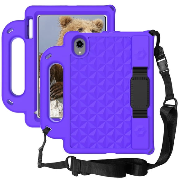 Dteck iPad mini 6th Generation Case, Kids Case for iPad mini 6 8.3 in 2021, Lightweight EVA Handle Stand Protective Cover with Crossbody Shoulder Strap For iPad mini 6th Gen,Purple