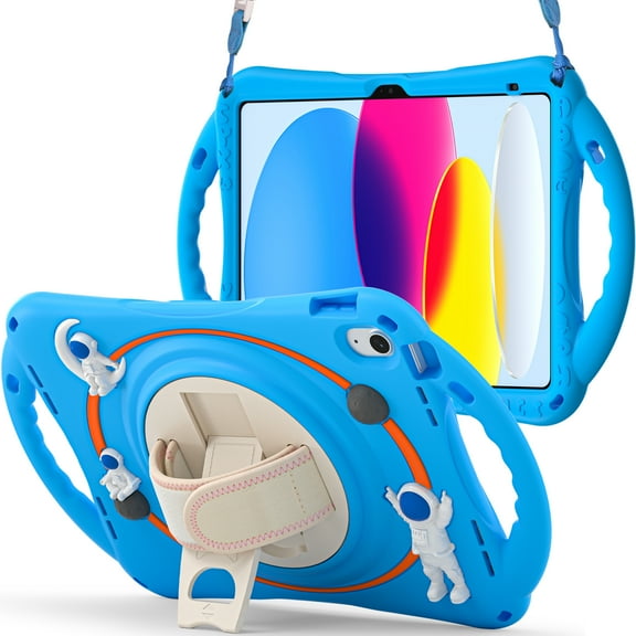Dteck for iPad mini 6th Generation for Kids, Child-Proof Heavy Duty Kids Case with Pencil Cap Holder Kickstand Rotating Hand Strap Carrying Strap for iPad mini 6 8.3 Inch, Blue