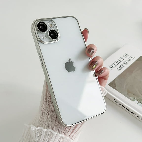 Dteck for iPhone 11 6.1 Inch Clear Transparent Cover Case, Simple Style PC Material Colorful Plating Frame Lens Film Protective Case for iPhone 11, Silver