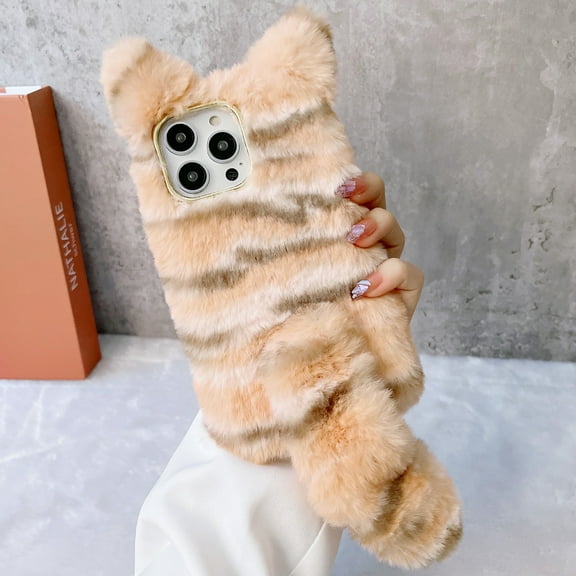 Dteck iPhone 11 Case 6.1-inch, Cute Girly Soft Warm Faux Fur with Tiger Tail Protective Shockproof Case for Girls Women Cover for Apple iPhone 11, Pink