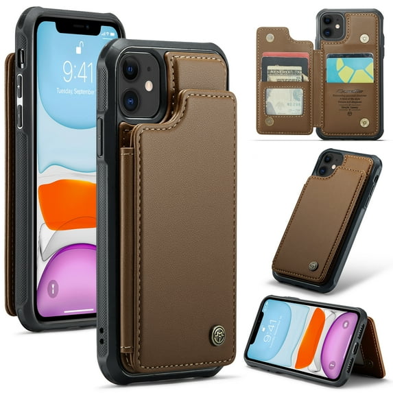 Dteck for iPhone 11 Case with Card Holder, Magnetic Durable Leather Wallet Case for Women Men with RFID Blocking Kickstand Shockproof Cover for iPhone 11,Brown