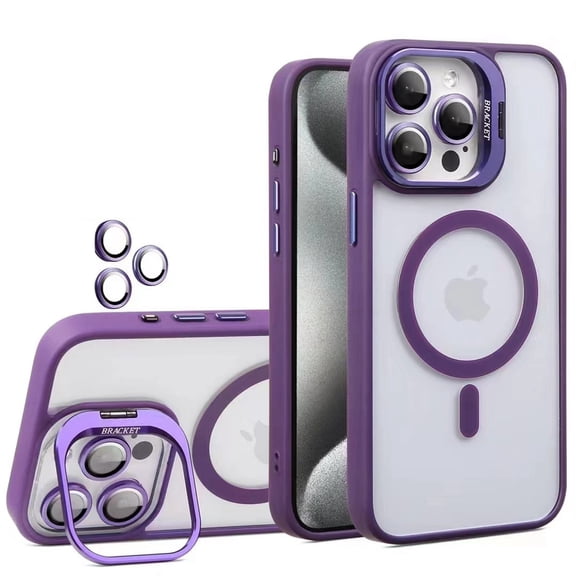Dteck for iPhone 11 Case, Compatible with MagSafe ,Built-in Camera Ring Stand,with Individual Camera Cover, Translucent Matte PC + TPU Military-Grade Drop Protection Magnetic Case,Darkpurple