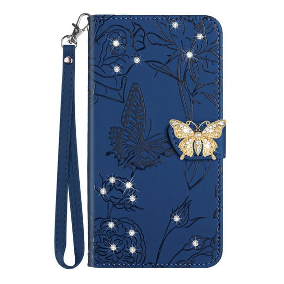 Dteck iPhone 11 Case, Diamond Butterfly Embossed Wallet Flip PU Leather Magnetic Card Slots Shockproof Flip Magnetic Cover for iPhone 11,Darkblue
