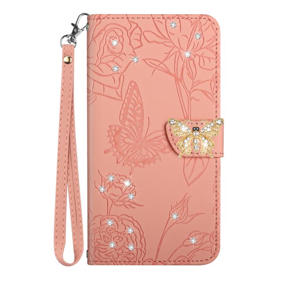 Dteck iPhone 11 Case, Diamond Butterfly Embossed Wallet Flip PU Leather Magnetic Card Slots Shockproof Flip Magnetic Cover for iPhone 11,Pink