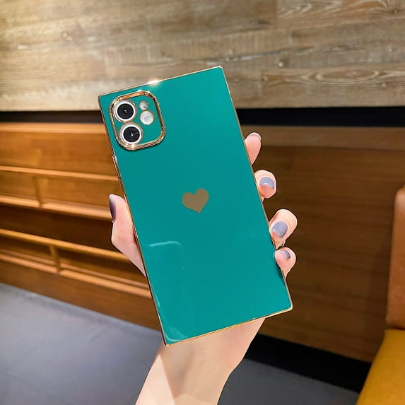 Dteck iPhone 11 Case, Glossy Plating Love Heart Phone Case with Camera Protection,Soft TPU Bumper with Small Love Pattern, Shockproof Case for iPhone 11 6.1 inch - Dark Green