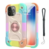 Dteck for iPhone 11 Case with Screen Protector (2 Packs), 360°Rotate Ring Stand Military Grade Drop Protection Full Body Cute Case for iPhone 11 6.1 Inch,Rainbow Rosegold