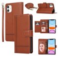 thumbnail image 1 of Dteck for iPhone 11 Case with Shoulder/Wrist Strap,Magnetic Leather Case Card Slots Wallet with Mirror Shockproof TPU Kickstand Cover for iPhone 11,Brown, 1 of 8