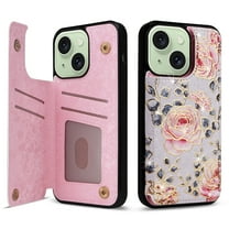 Dteck for iPhone 11 Case Wallet with Card Holder,RFID Blocking PU Leather Floral Flower Pattern Flip Folio Kickstand Case with Double Magnetic Clasp,Rose