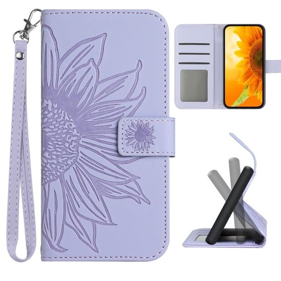 Dteck for iPhone 11 Case Wallet for Women Men Durable Embossed PU Leather Magnetic Folio Flip Stand Wrist Strap Card Holder Shockproof Phone Case,Light Purple