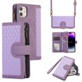 thumbnail image 1 of Dteck for iPhone 11 Case, iPhone 11 Wallet Case with 9 Card Slots, PU Leather Magnetic Flip Zipper Purse Wristlet Strap Crossbody Lanyard Kickstand Phone Case 6.1 Inch,Purple, 1 of 9