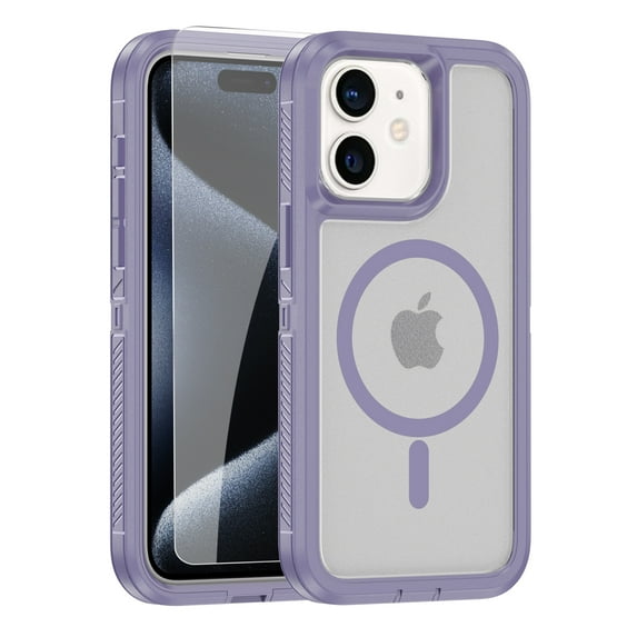 Dteck for iPhone 11 Magnetic Case with Tempered Glass Screen Protector, Compatible with MagSafe, Military Grade Protection Heavy Duty Rugged Phone Case Cover for iPhone 11,Purple