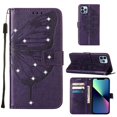 thumbnail image 1 of Dteck for iPhone 11 Pro Case Butterfly Pattern Leather Wallet Case Cute Women Diamond Bling Cover with Card Slot Wrist Strap Kickstand Folio Flip Protective Case for iPhone 11 Pro, Purple, 1 of 7