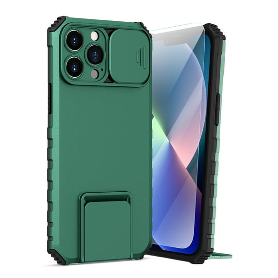Dteck for iPhone 11 Pro Case with Screen Protector, Slide Camera Protector Phone Case with Built-in Stand Shockproof Rugged Bumper for iPhone 11 Pro,Green