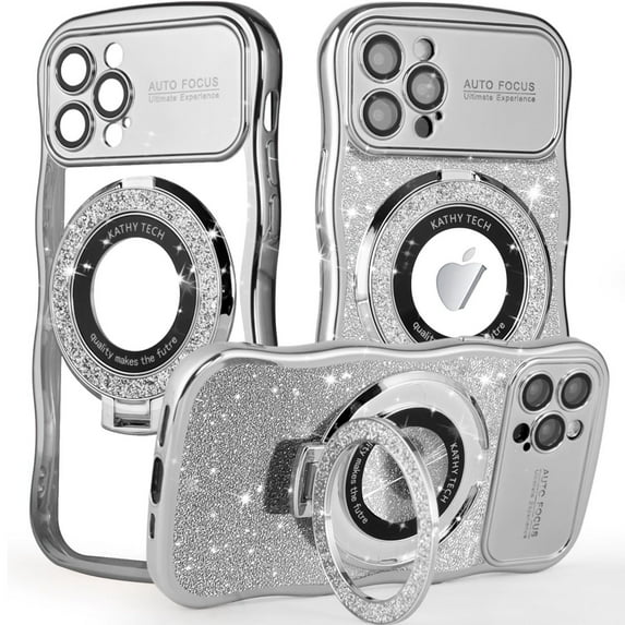 Dteck for iPhone 11 Pro Max Case with Camera Lens Protector, Love Heart with Rotating Ring Holder Stand Sparkly Phone Case for iPhone 11 Pro Max,Silver