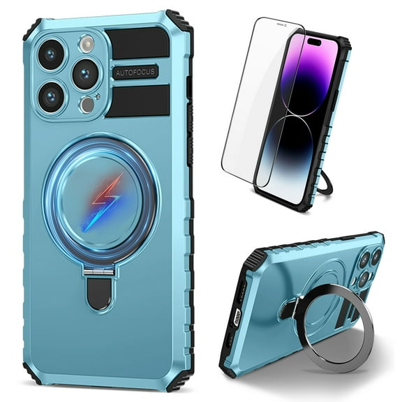 Dteck for iPhone 11 Pro Max Case with Magnetic Invisible Stand, Compatible with MagSafe, Glass Screen Protector + Camera Protector Shockproof Rugged Case Cover for iPhone 11 Pro Max,Blue