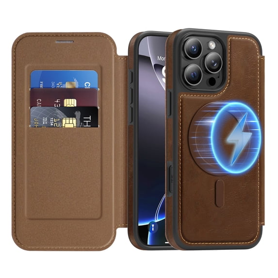 Dteck for iPhone 11 Pro Max Case Wallet with Card Holder, Compatible with MagSafe, PU Leather Flip Folio with RFID Blocking Stand Shockproof Phone Cover,Coffee
