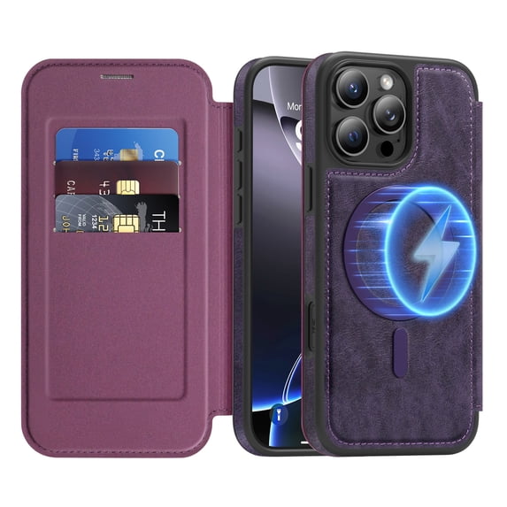 Dteck for iPhone 11 Pro Max Case Wallet with Card Holder, Compatible with MagSafe, PU Leather Flip Folio with RFID Blocking Stand Shockproof Phone Cover,Purple