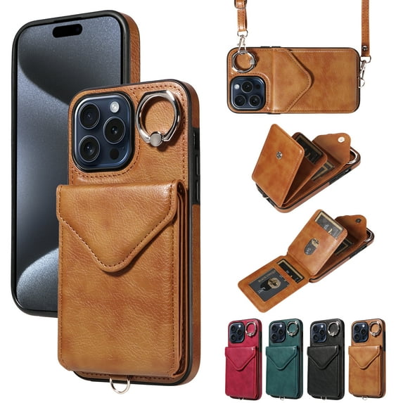 Dteck for iPhone 11 Pro Max Wallet Case with Card Holder, Durable PU Leather Protective Magnetic Closure Flip Cover with Crossbody Adjustable Strap 360° Kickstand for Women Men,Brown