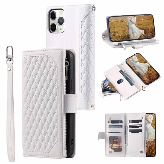 Dteck for iPhone 11 Pro Wallet Case ,Multi-Function Wallet Case,2 in 1 Detachable Magnetic Wallet Case with Card Holder,PU Leather Flip Cover with Lanyard Card Slots for iPhone 11 Pro,White