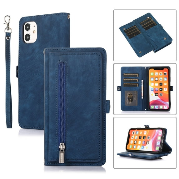 Dteck iPhone 11 Pro Zipper Walle Case,PU Leather Flip Retro Shockproof Magnetic Stand Case Cover for iPhone 11 Pro 5.8 inch,Blue