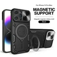 thumbnail image 1 of Dteck for iPhone 11 Slide Lens Protection Case, Shockproof Magnetic Metal Ring Holder Kickstand Support Magnetic Shell, Heavy Duty Hybrid TPU PC Dual Layer Phone Cover, black, 1 of 1