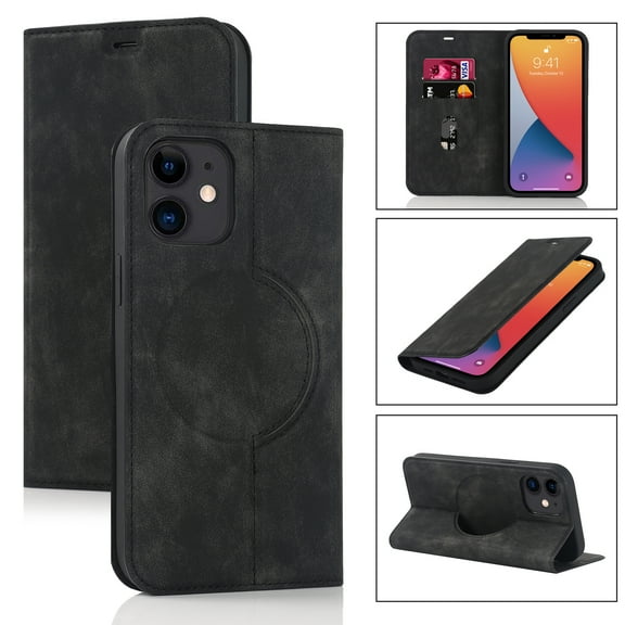 Dteck iPhone 12/12 Pro 6.1"  2020 Case, Filo Cover Stand PU Leather Case Safe Magnetic Wallet Function [Card Slots & Cash Poeket]  Suppout Wireless Charging, Full-Protective  Case, Black