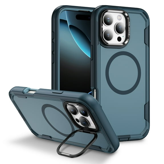 Dteck for iPhone 12 / 12 Pro Case with Built-in Stash Stand, Military-Grade Drop Protection Magnetic Phone Case Compatible with MagSafe Accessories,All Blue