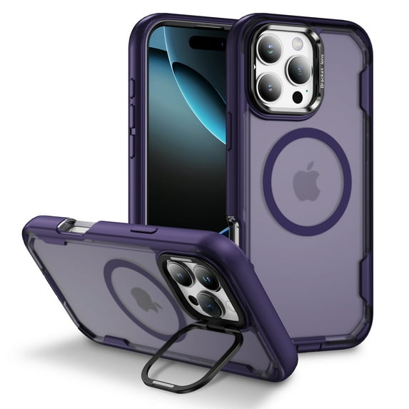 Dteck for iPhone 12 / 12 Pro Case with Built-in Stash Stand, Military-Grade Drop Protection Magnetic Phone Case Compatible with MagSafe Accessories,Frosted Deep Purple