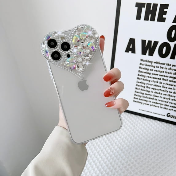 Dteck for iPhone 12 6.1 inch Bling Slim Case,Luxury Stylish Sparkle Shiny Diamond Love Heart Shockproof for Girls and Women Soft Cover.For iPhone 12,Clear