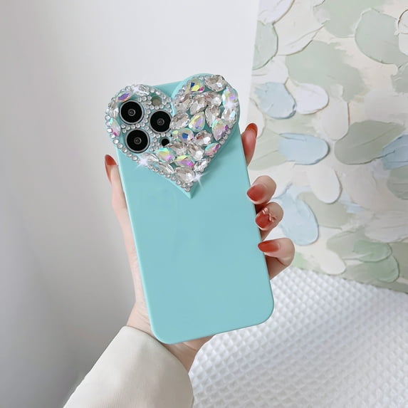 Dteck for iPhone 12 6.1 inch Bling Slim Case,Luxury Stylish Sparkle Shiny Diamond Love Heart Shockproof for Girls and Women Soft Cover.For iPhone 12,Mint