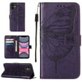 thumbnail image 1 of Dteck iPhone 12 Case, Butterfly Patterned Wallet Case, Magnetic Hand Strap Credit Card Holder Slots Synthetic Leather Kickstand Protective Cover For iPhone 12, Purple, 1 of 15