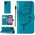 thumbnail image 1 of Dteck iPhone 12 Case, Butterfly Patterned Wallet Case, Magnetic Hand Strap Credit Card Holder Slots Synthetic Leather Kickstand Protective Cover For iPhone 12, Blue, 1 of 15
